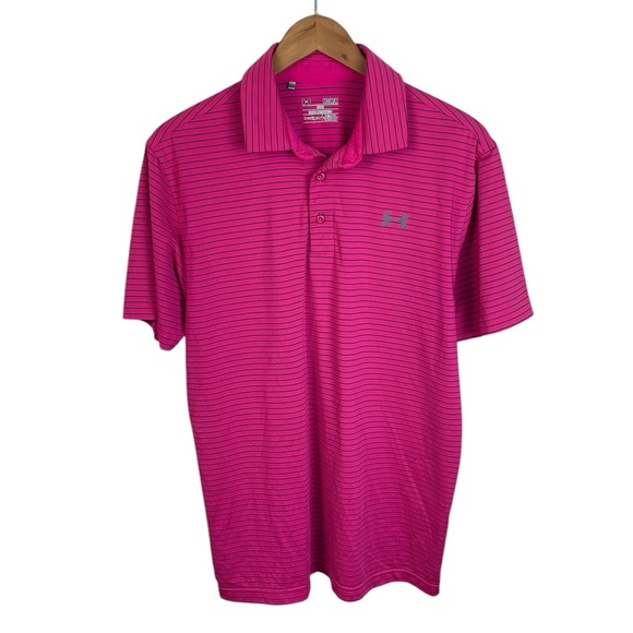 PO269 Men’s Under Armour Loose Fit Heat Gear Performance Striped Polo Shirt M - Picture 1 of 5